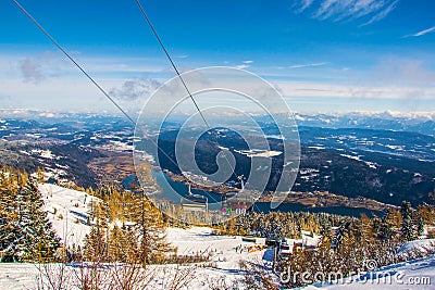 aerial view of the lake ossiach - ossiachersee from the gerlitzen mountain near villach, austria....IMAGE Stock Photo