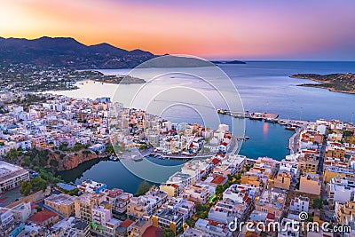 Aerial view of the lake Voulismeni in Agios Nikolaos, Crete, Greece Stock Photo