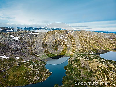 Aerial view. Lakes in mountains Norway Stock Photo