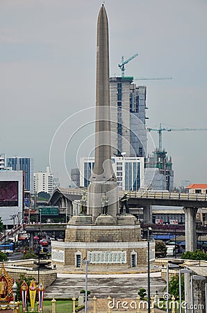 Aerial view landscape cityscape of bangkok city and high building condominium and railway track electric BTS skytrain at Victory Editorial Stock Photo