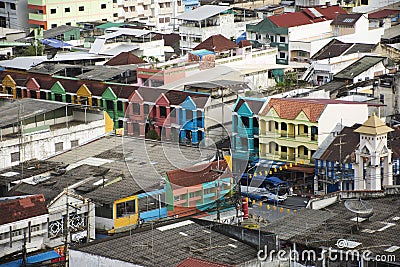 Aerial view landscape and cityscape with traffic road of Betong town in southern thai from top of resort hotel at Betong on August Editorial Stock Photo