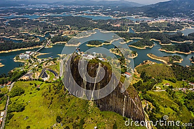 Aerial view landscape of the Rock of Guatape, Piedra Del Penol, Colombia. Stock Photo