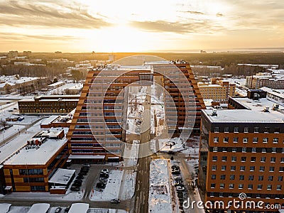 Aerial view of a large building with laboratories and innovative projects, technical inventions Stock Photo