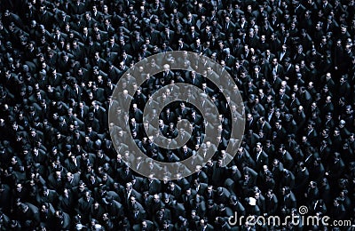 Aerial view of large crowd of people in business suits, generative ai Cartoon Illustration