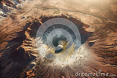 aerial view of a large meteor impact crater Stock Photo
