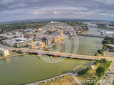 Aerial view of a large town Green Bay in Northern Wisconsin on Lake Michigan Stock Photo