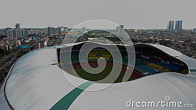 Aerial View - The largest stadium of Bekasi from drone. Indonesia Stock Photo