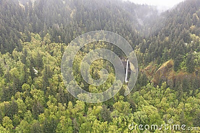 Aerial View of Latourell Falls in Northern Oregon Stock Photo