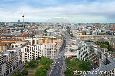 Aerial view of Leipziger Platz Octogonal Square and Berlin Skyline - Berlin, Germany Stock Photo