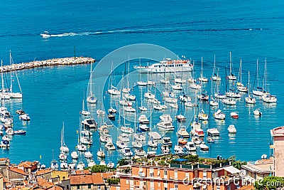 Aerial View of Lerici Port with Many Boats Moored - Gulf of La Spezia Liguria Italy Stock Photo