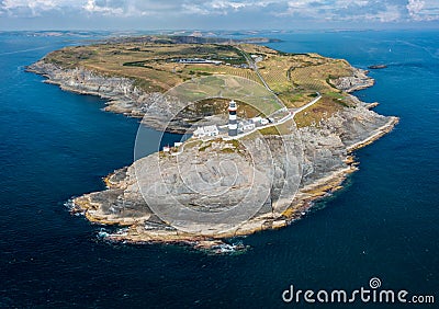 Aerial view of the lighthouse and the Old Head of Kinsale in County Cork of western Ireland Stock Photo