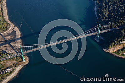 Aerial view of Lions Gate Bridge in Stanley Park Stock Photo