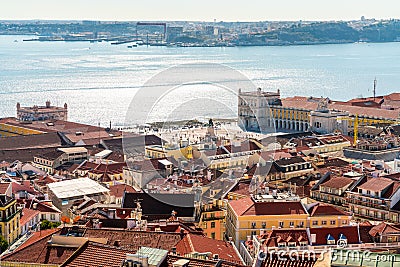 Aerial view of the Lisbon city old town Stock Photo