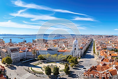 Aerial view of Lisbon, Portugal. Copy space for text.Lisbon aerial skyline panorama european city view on marques pombal square Stock Photo