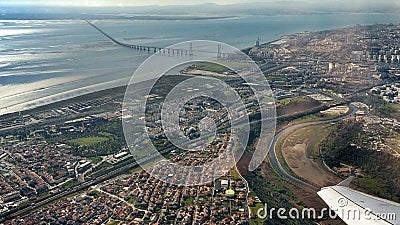 Aerial view of Lisbon and Tagus River Stock Photo