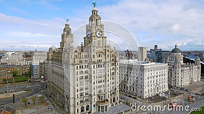 Aerial View Of Liverpool and Iconic Royal Liver Building Stock Photo