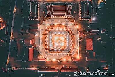 Aerial view of Loha Prasat temple in Bangkok old town in Thailand Editorial Stock Photo