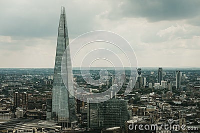 Aerial view of London skyline and the Shard, London, UK. Editorial Stock Photo