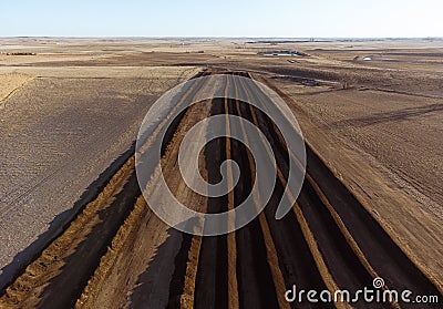 Aerial View Of Long Dirt Troughs Stock Photo