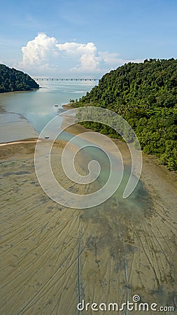 Aerial view low tide near coastal Pulau Aman Stock Photo