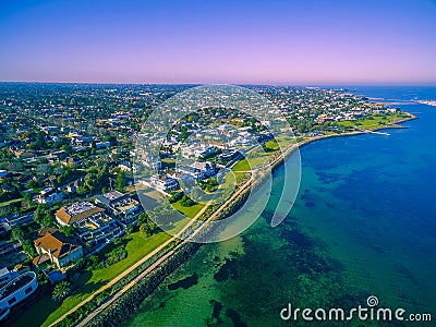 Aerial view of luxurious suburb in Melbourne near Port Phillip B Stock Photo