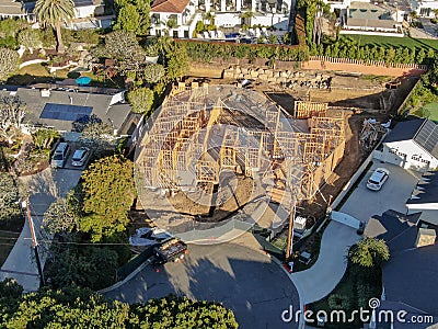 Aerial view of luxury wood type villa under construction. Editorial Stock Photo