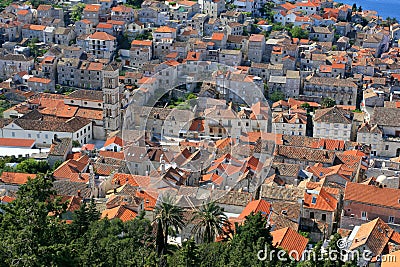 Aerial view of main city square on Hvar Stock Photo