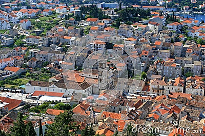 Aerial view of main city square on Hvar Stock Photo