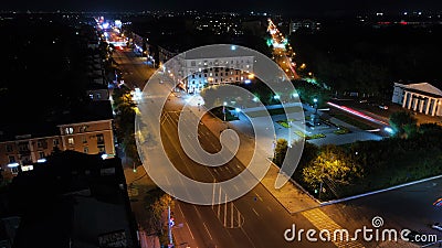 Aerial, main street, square, night, excerpt, roads, city, top Stock Photo