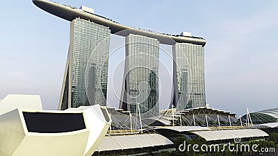 Aerial view of Marina Bay Sands Singapore. Shot. Aerial view of Singapore City Skyline with Marina Bay Sands Editorial Stock Photo