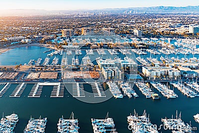 Aerial view of the Marina del Rey harbor in LA Stock Photo