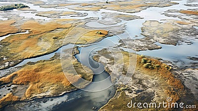 Aerial View Of Marshes: Atmospheric Color Washes And Environmental Activism Stock Photo