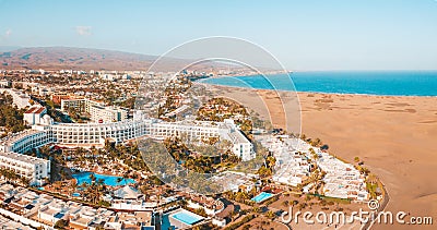 Aerial view of the Maspalomas dunes on the Gran Canaria island. Editorial Stock Photo
