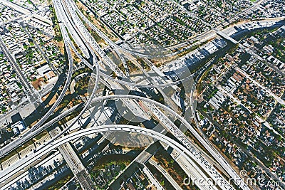 Aerial view of a massive highway intersection in LA Stock Photo