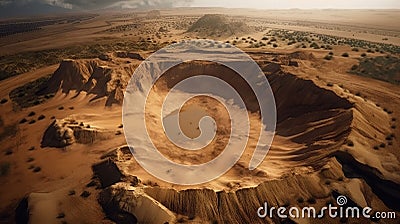 aerial view of a massive sand deep pit in the desert created by generative AI Stock Photo