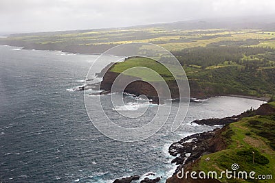 Aerial view of Maui`s North Coast. Road to Hana Stock Photo