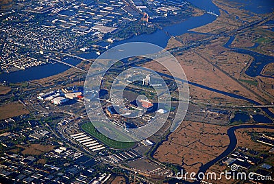 An aerial view of the Meadowlands Sports Complex Stock Photo