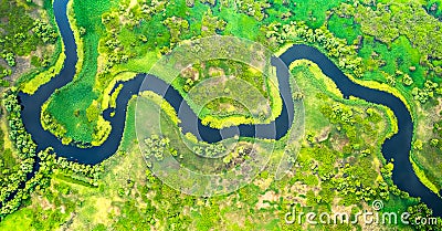 Aerial view of meander in the delta Stock Photo