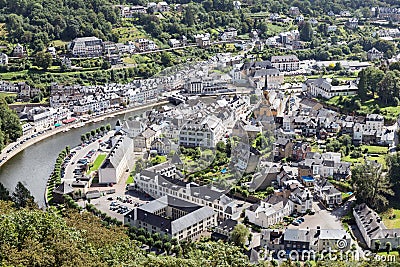 Aerial view medieval city Bouillon along river Semois in Belgium Editorial Stock Photo