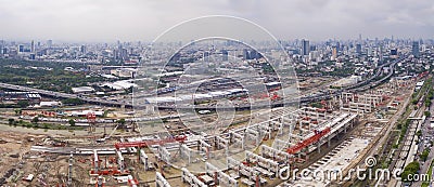 aerial view of mega project of sky trains and land transportation in heart of bangkok thailand Stock Photo