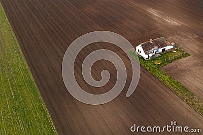 Aerial view of messuage farm house in Vojvodina, Serbia Stock Photo
