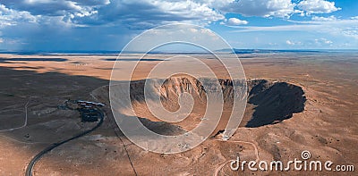 Aerial view of the Meteor Crater Natural Landmark at Arizona. Stock Photo