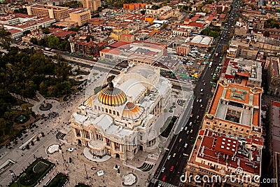 An aerial view of Mexico City and the Palace of Fine Arts Stock Photo