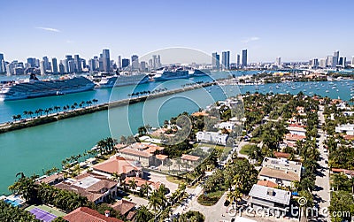 Aerial view of Miami. Palm Island on a beautiful day Editorial Stock Photo