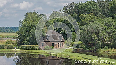 Aerial view of Middleton Place Plantation surrounded by dense trees in Charleston Editorial Stock Photo