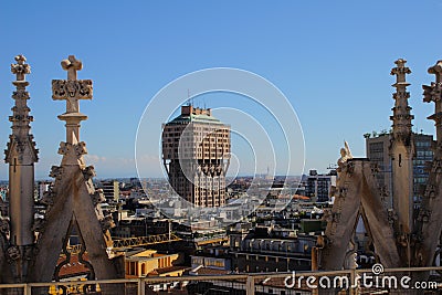 Aerial view of Milan with Torre Velasca from Duomo roof terrace Stock Photo