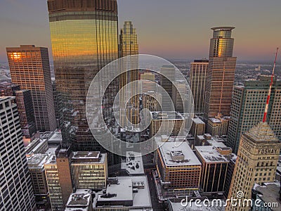 Aerial view of the Minneapolis Skyline during winter Editorial Stock Photo