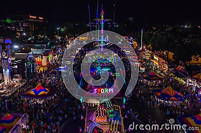 Aerial view of the Minnesota State Fair Midway at night Editorial Stock Photo