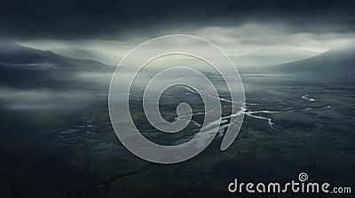 Organic Flowing Forms: A Moody Aerial View Of Norwegian Nature Stock Photo