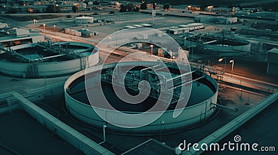 Aerial view of modern water cleaning facility. Generative Ai Stock Photo